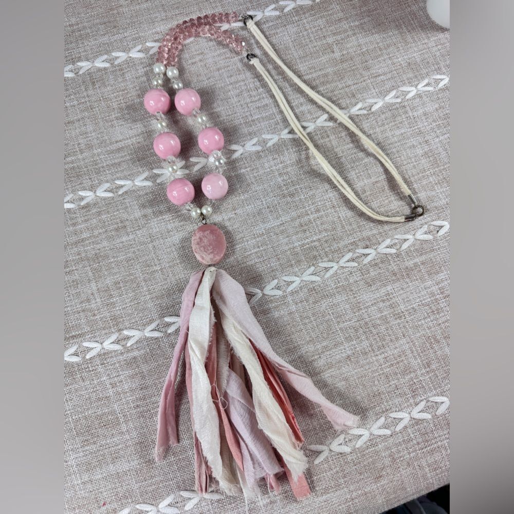 Sari Silk Pink Stone Pendant Necklace